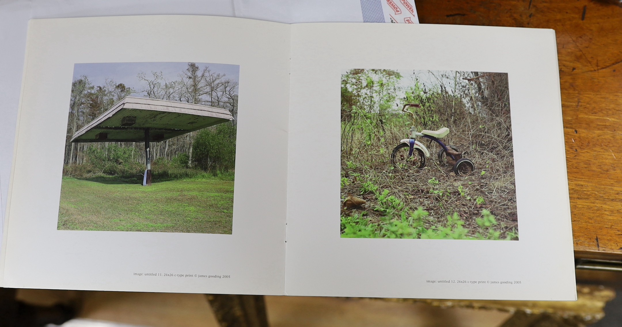 James Gooding, contemporary, two photographs, The Flume, 66 x 66cm, The Desolate Shack, 66 x 88cm, together with the Exhibition catalogue